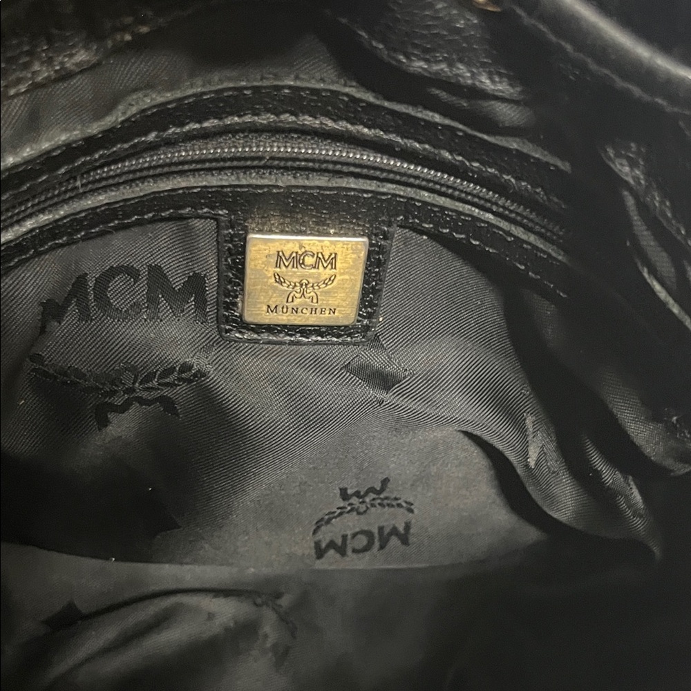 MCM Black Leather Drawstring Crossbody with Gold Hardware - Picture 8 of 9